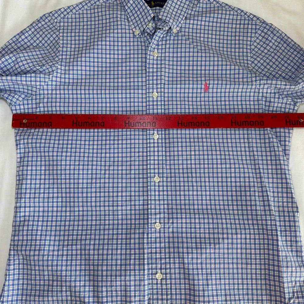 Polo Ralph Lauren Mens Medium Blue Plaid Cotton Oxford Button Down Shirt Preppy